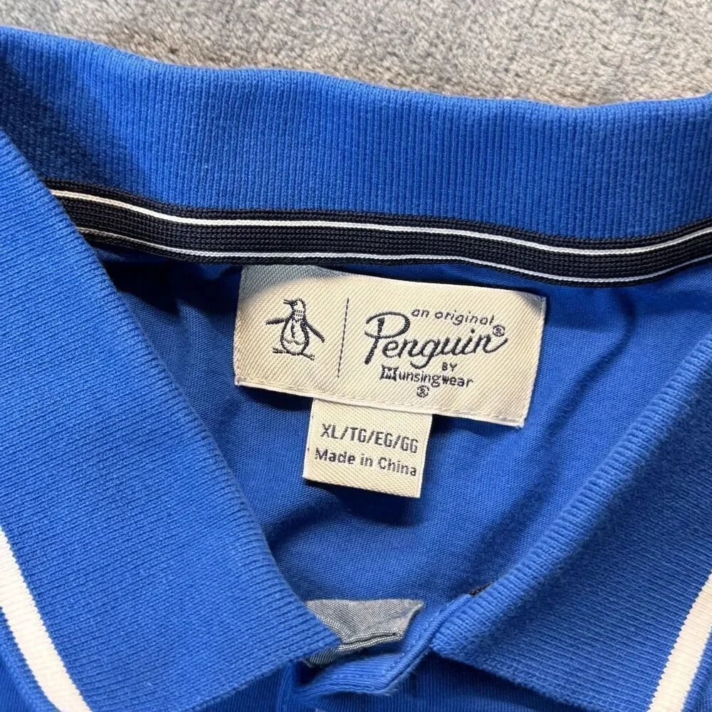 Penguin Men's Sz XL Munsingwear Polo Shirt Blue Casual Short Sleeve Stretch